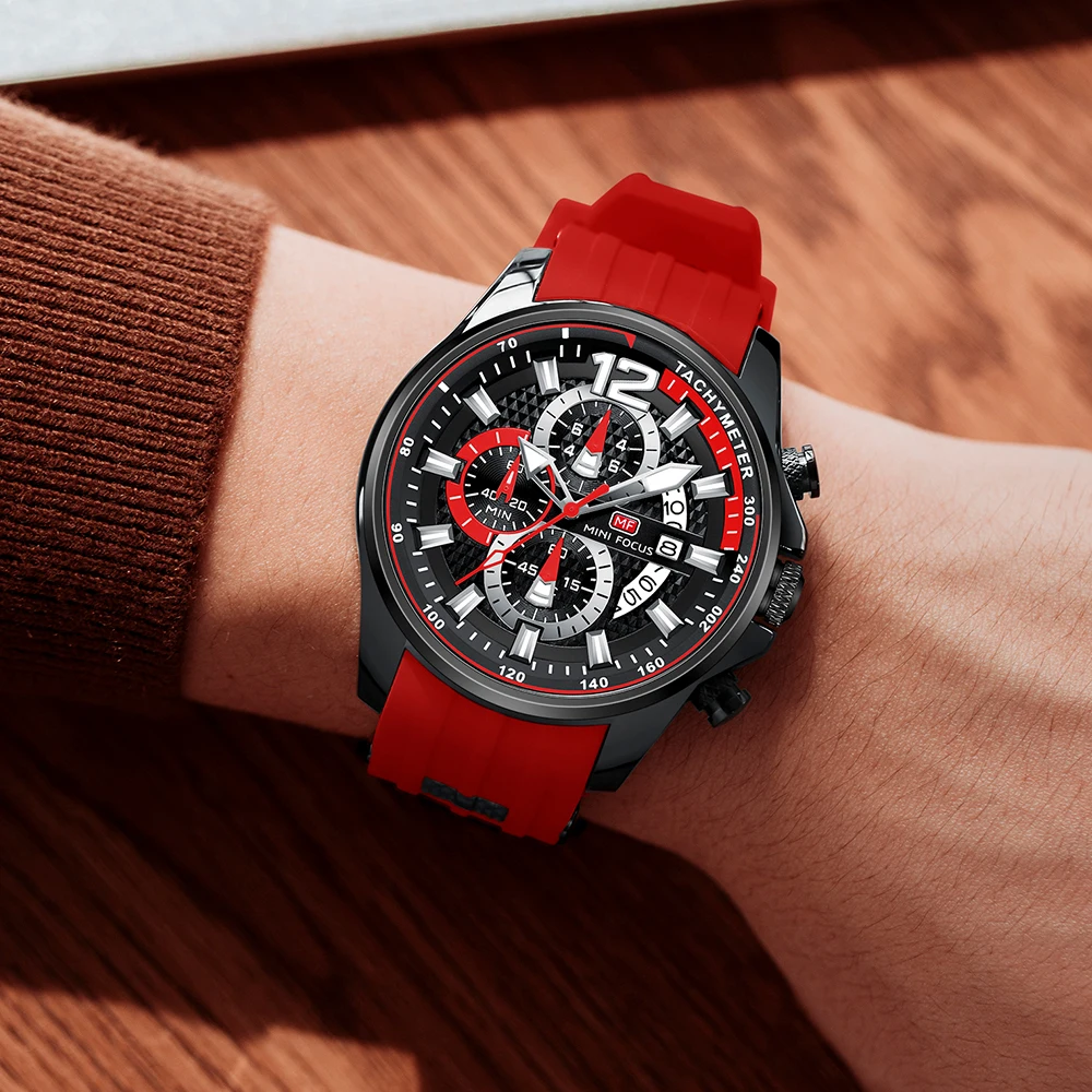 MINI FOCUS Sports Mens Watches Top Brand Luxury Multifunctional Small Dials Silicone Strap Fashion Quartz Watch for Men 0379