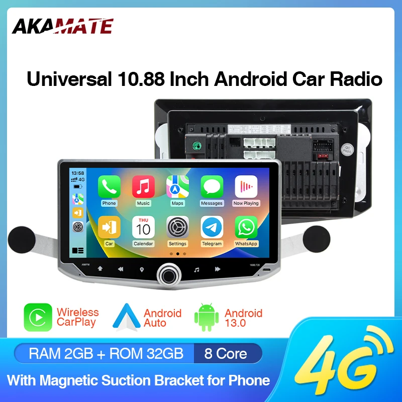 راديو السيارة 2 + 32G CarPlay أندرويد السيارات نظام تحديد المواقع والملاحة العالمي مشغل وسائط متعددة دعم 4G بطاقة SIM 10.88 بوصة أندرويد ستيريو