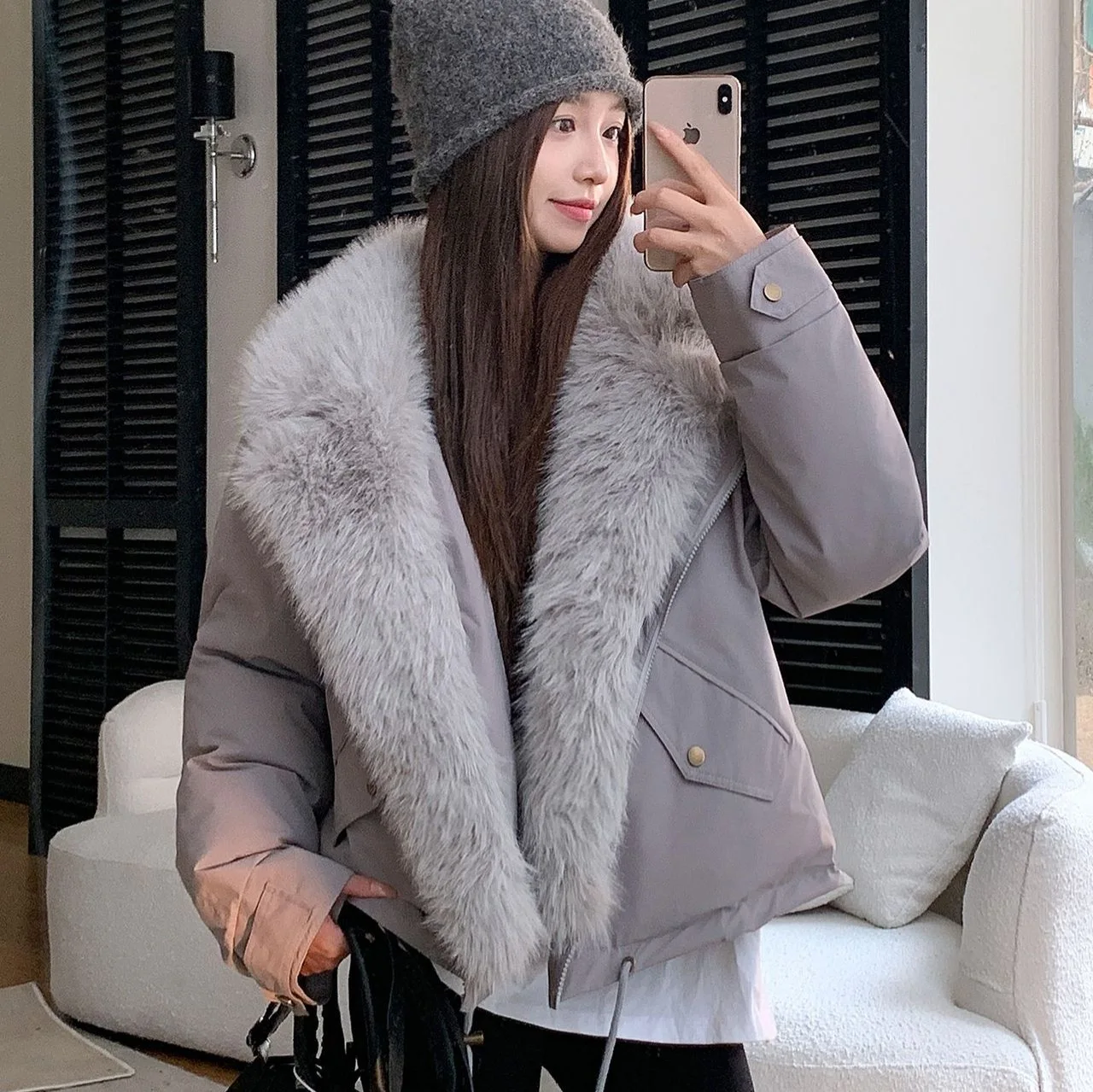 Women's Faux Fur Collar Padded Parka Winter Warm Thick Loose Fit Streetwear Coat Trendy Cozy Soft Elegant Female Outerwear Coats