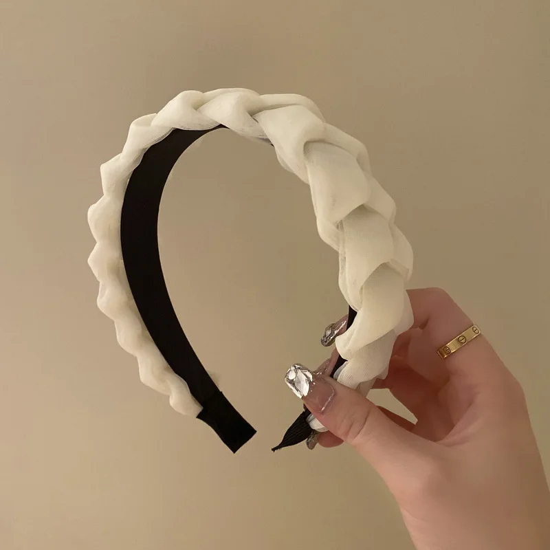 Vintage Braided Twist Hairband for Women Wide Edge Washout Crimped Hair Headband Girls Simple Hair Band Hair Accessories