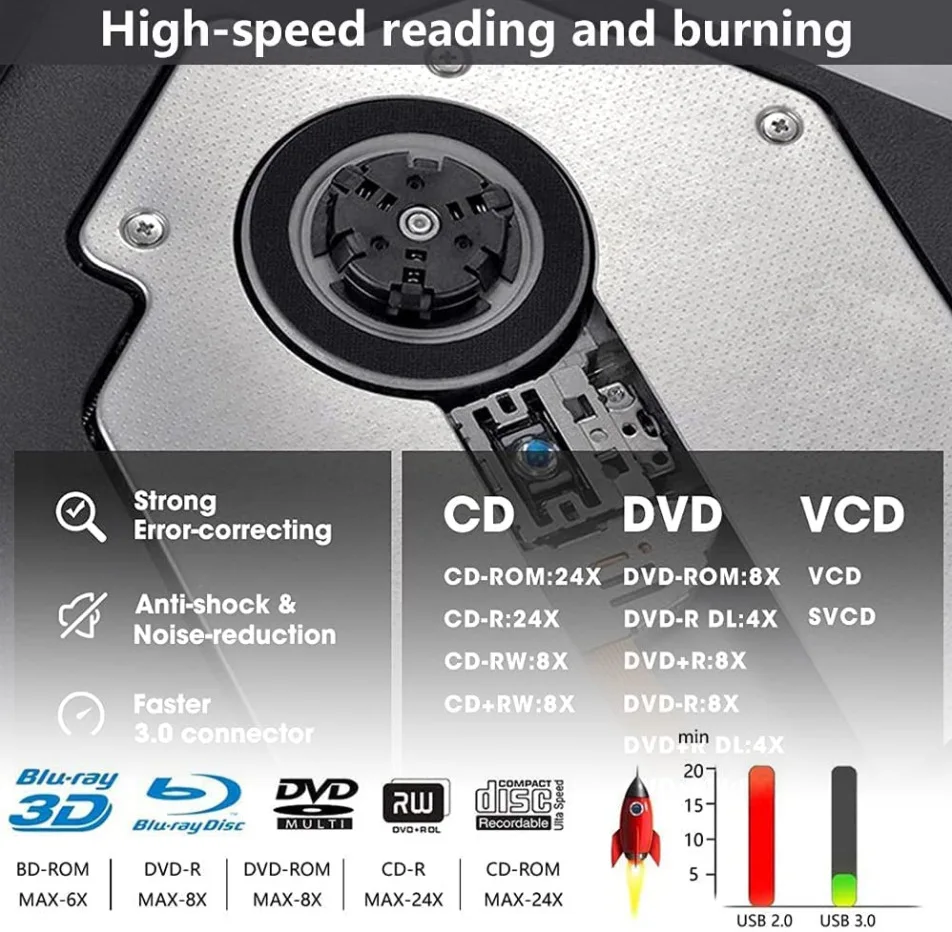 USB 3.0 Slim External DVD RW CD Writer Drive Burner Reader Player Optical Drives For Laptop PC Dvd Burner Dvd Portatil