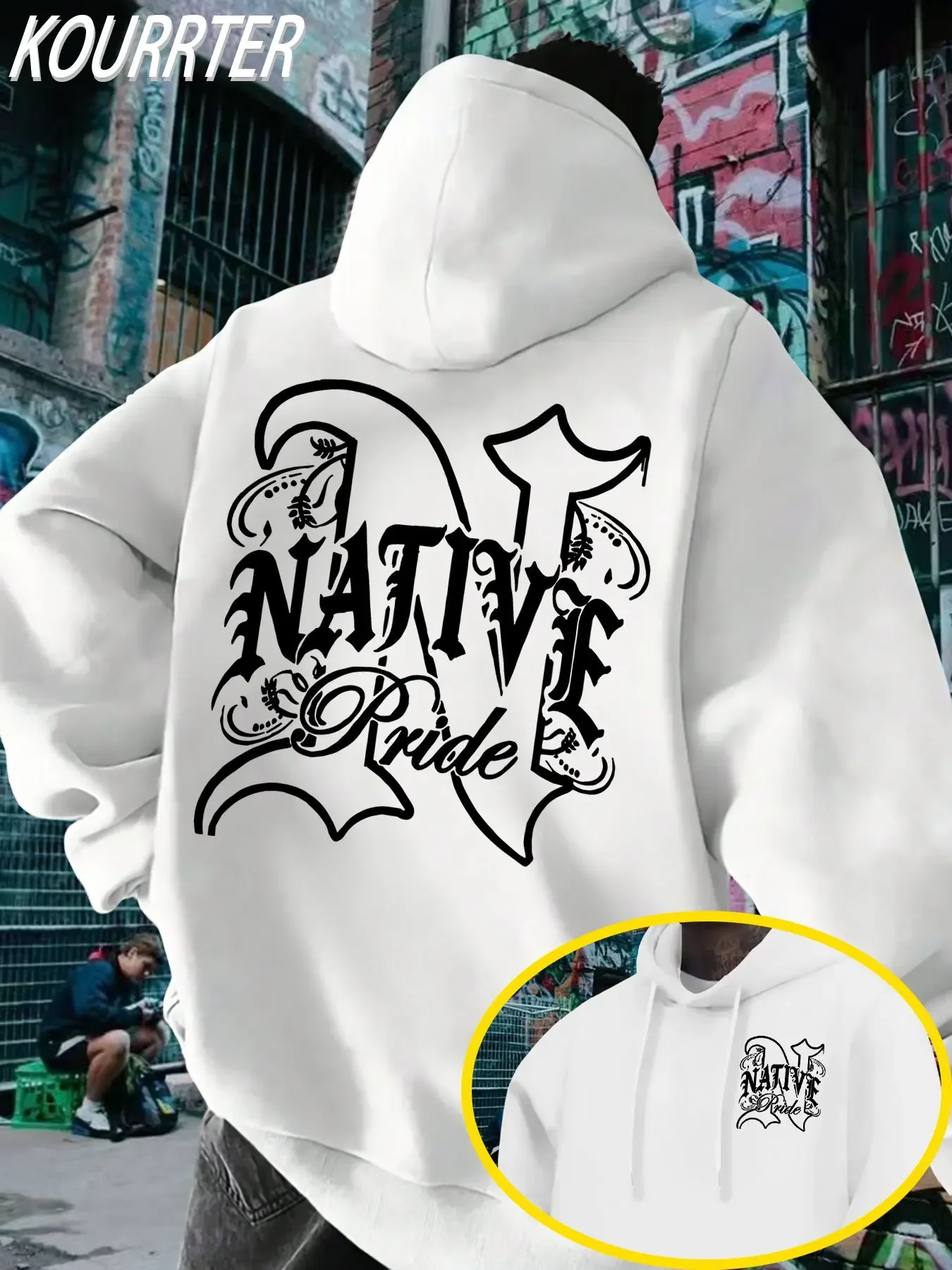 2026 Native Pride Gothic Script Graphic Hoodie Men Women Loose Pullover Sweatshirt Spring Autumn Hooded Top