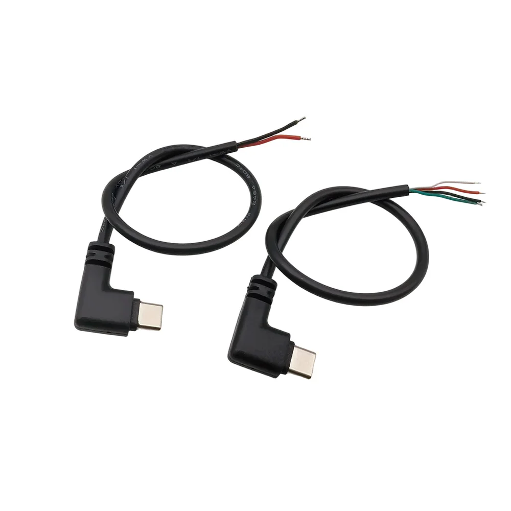 5Pcs Right Angle USB C to 2/4 Pin Bare Wire Open End Power Cord 5V USB Type C Male Plug Pigtail Connector Charging Cable 25CM/1M