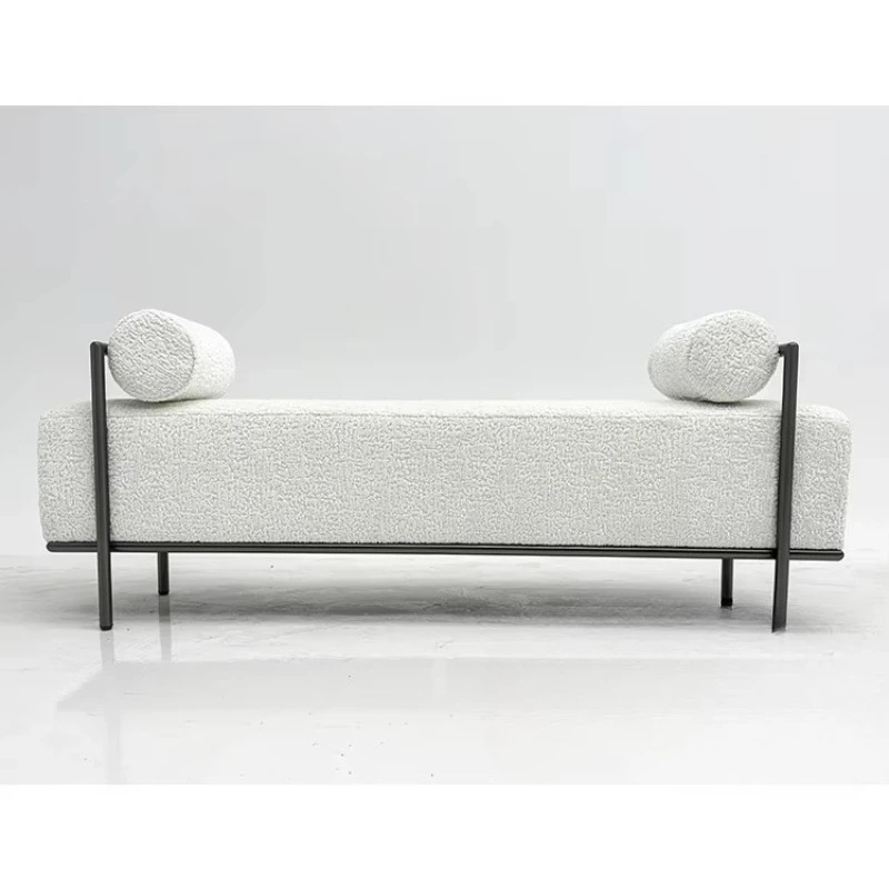 

Living room furniture white velvet rectangular stool black metal frame