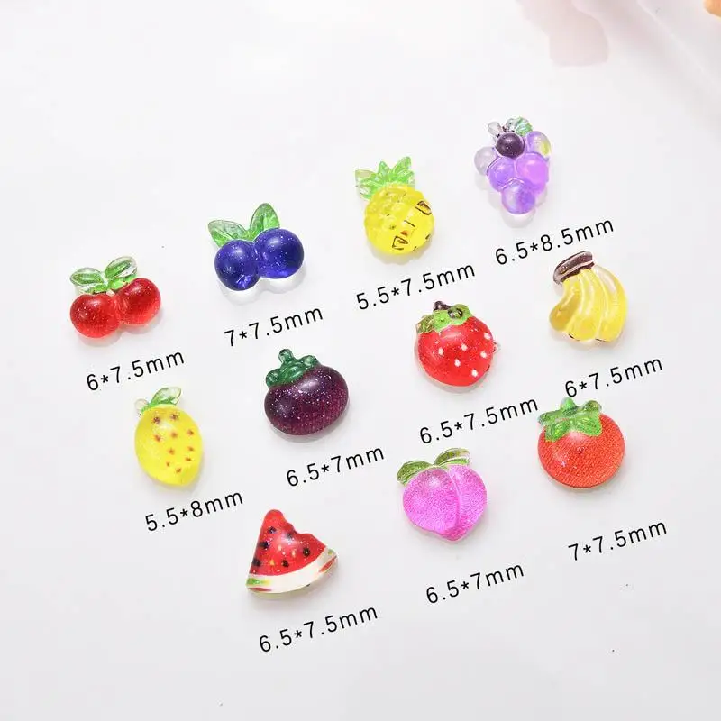 3D Resin Kawaii Simulation Fruit Nail Charms Mini Blueberry Peach Pineapple Nail Art Decorations Manicure DIY Craft Accessories