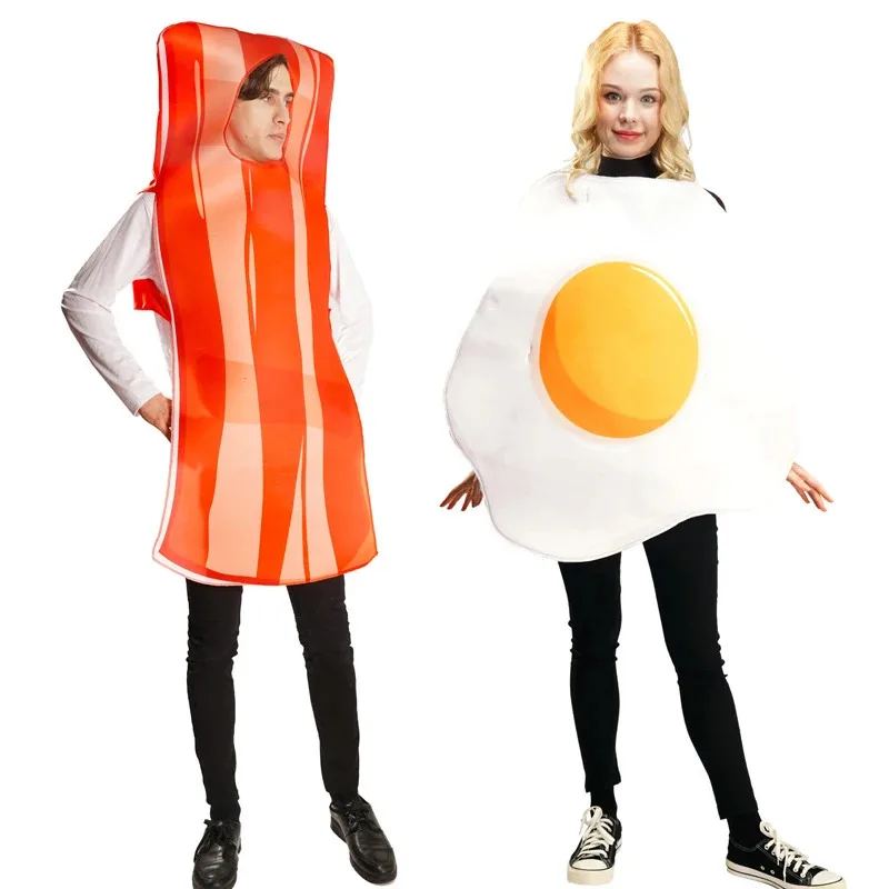 qq28LQAdult ตลกเนยถั่วเยลลี่ขนมปังเครื่องแต่งกายไข่ต้มและเบคอนปาร์ตี้เครื่องแต่งกายฮาโลวีนคู่อาหารคอสเพลย์ Outf