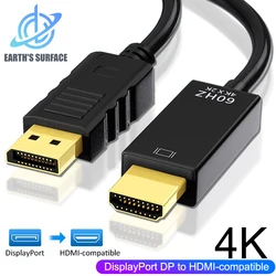 4K DisplayPort to HDMI-compatible Adapter Cable Dispaly Port DP to HDMI-compatible Converter Cable for PC TV Monitor Projector