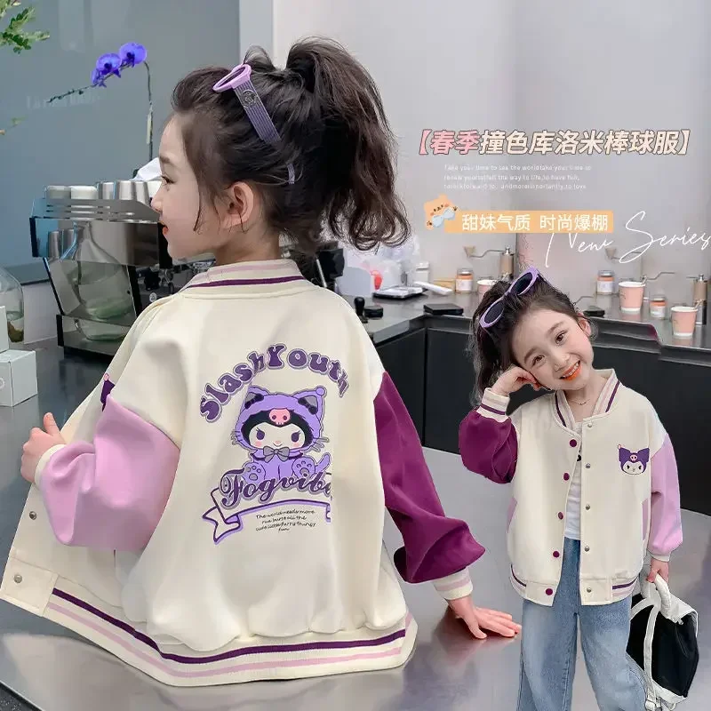 

Children Kawaii Sanrio Kuromi Anime Ins Long Sleeve Jacket Cute Cartoon Spring Autumn Color Matching Coat Clothing Gifts for Kid