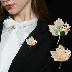 Luxury Maple Leaf Brooch High-end Full Rhinestone Plant Pins For Women Suit Coat Sweater Accessories Party Jewelry Gift