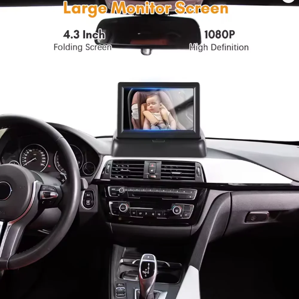 Rear View Monitor 4.3 inch CCD HD Screen Baby Car Mirror Adjustable Wide View Angle for Infants Kids Pets Night Vision Function