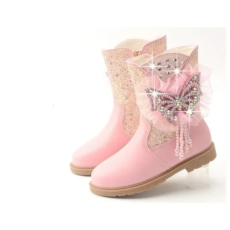 Zapatos 니냐패션 소녀 부츠, 겨울 플러시 스노우 부츠, 편안한 공주 부츠, 귀여운 앵클 부츠 플랫폼, 짧은 부츠, 어린이 신발