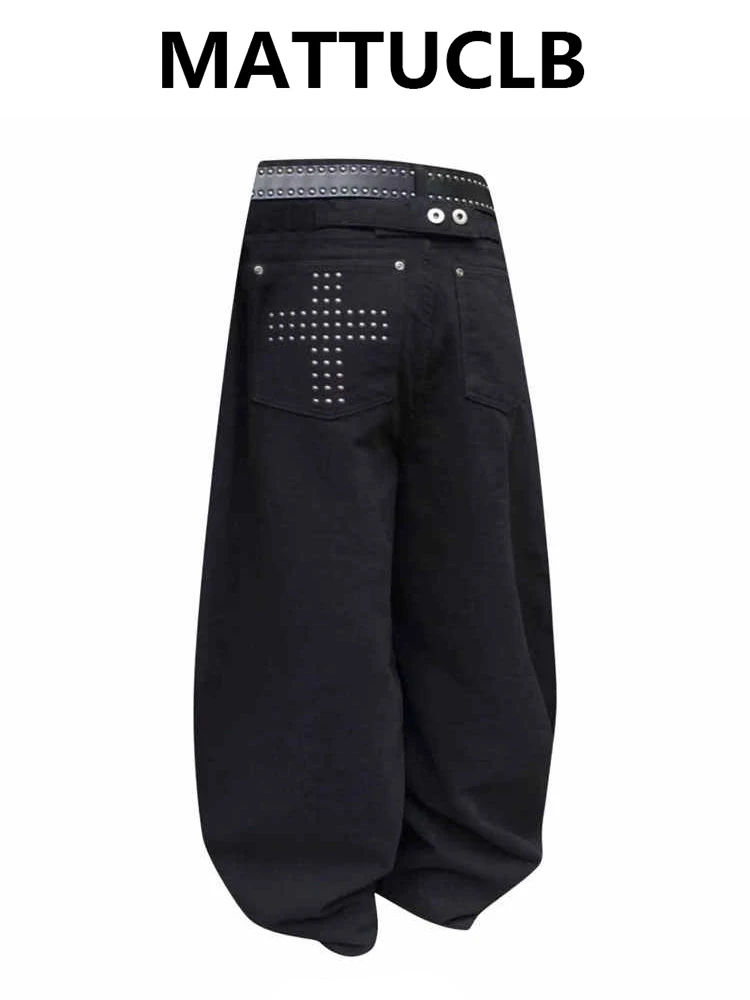 Women's Jean Dark Academia Cross Baggy Denim Pants Gothic Wide Fit Abi Y2k Cowboy Japanese Harajuku Long Trousers Punk Boyfriend