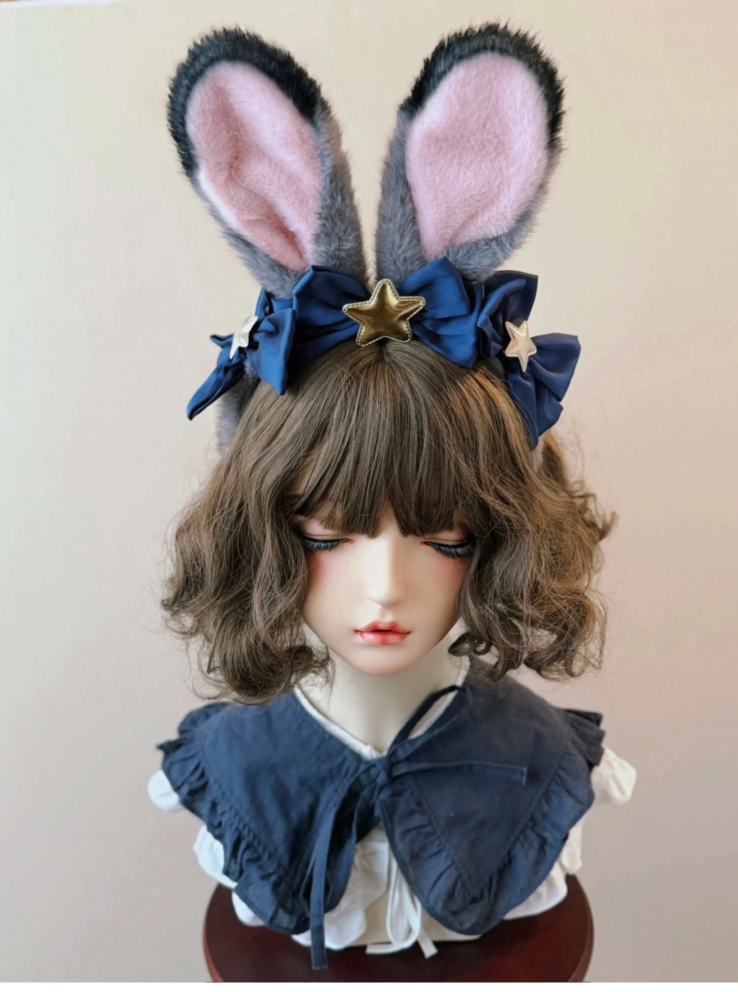 Original Handmade Star Blue Bow Plush Rabbit Ear Headband Beast Ear Lolita Judy Color Kc Cute Headwear