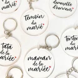 French Printed Keychain Circle Key Ring Acrylic Keyring Bachelorette Party Proposal Wedding Gifts for Witness Friends Family