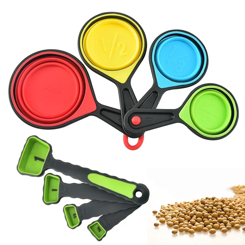 Colourful collapsible silicone measuring spoon measuring cup set baking set of four silicone measuring spoons kitchen 4PC