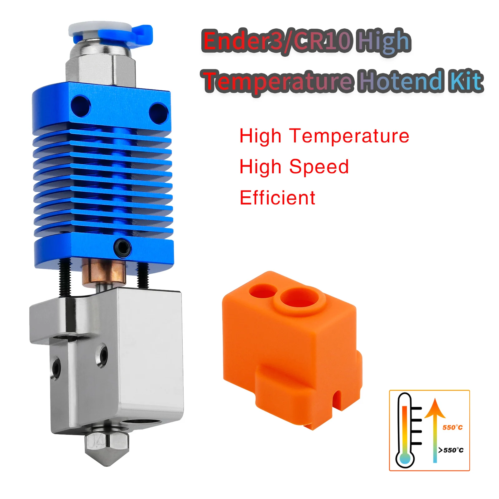 Ender3/CR10 Hotend kit Untuk 550 ℃ tembaga berlapis nozel gunung berapi blok pemanas bi-logam tenggorokan kecepatan tinggi ekstruder Hotend Kit