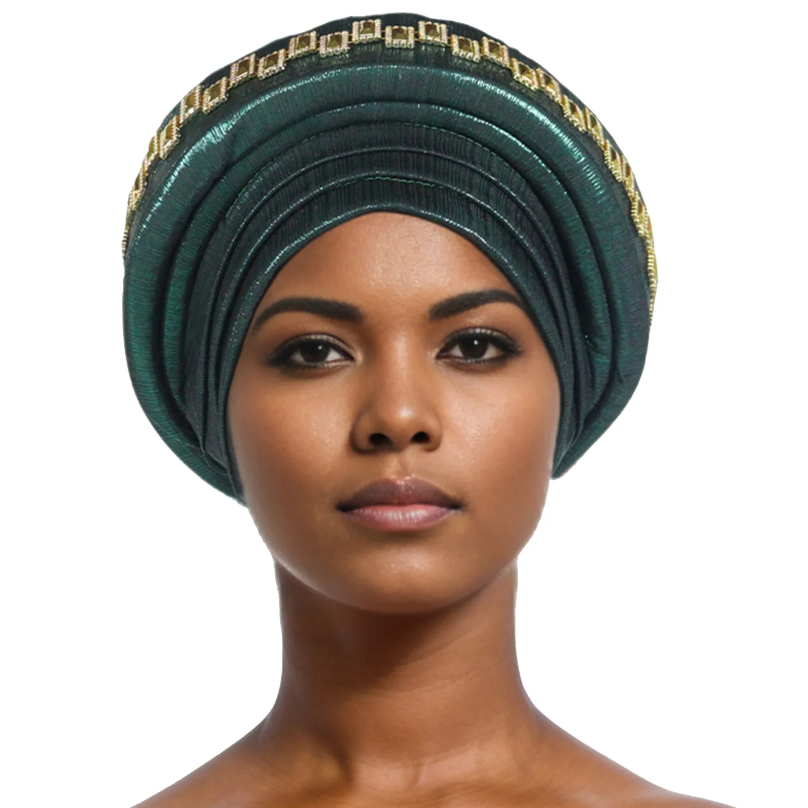 Handmade African Headtie Glitter Diamonds Wedding Auto Gele Nigerian Women's Headscarf Pleated Turban Cap Female Head Wraps