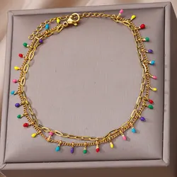Bohomian Style Colorful Beads Anklets For Women Gilrs Gold Color Stainless Steel Anklet Bracelet Femme Summer Jewelry Gift