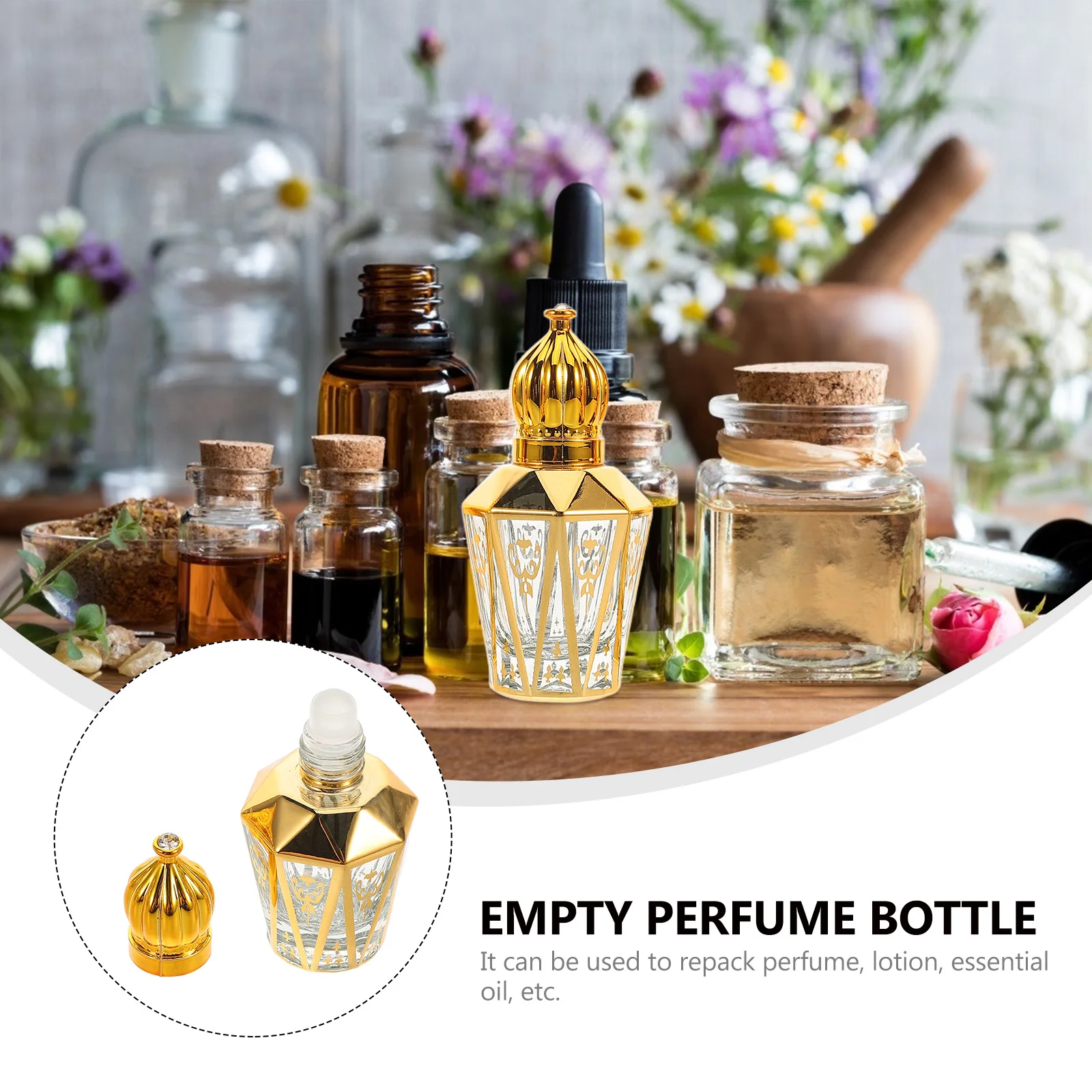 

4Pcs Refillable Glass Roller Bottles 12ml for Perfume Essential Oils Portable Travel Size Perfume Oil Bottles Glass Empty Bottle