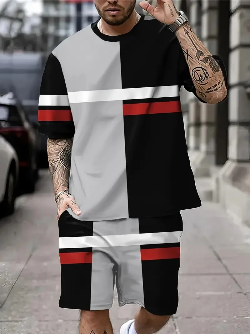 Y2K Style Fashion Trend Men's Suit Oversized Men's Street Harajuku Style Short-sleeved T-shirt + Shorts Two-piece Set