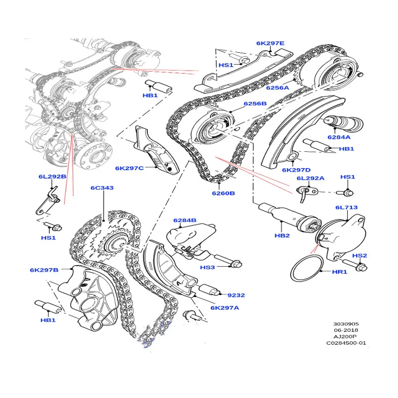 FORDiscovery Sport Evoque Velar 2.0-liter turbocharged gasoline engine timing chain tensioner kit LR091740 742 743 744 745 746 7