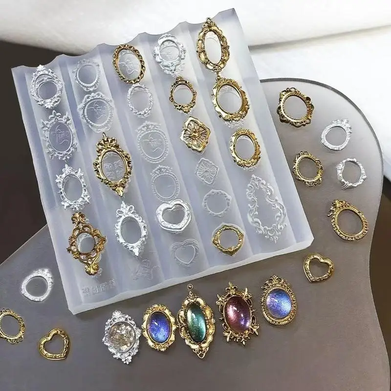 Offre Spéciale : Moule à ongles en silicone transparent pour nail art, motif cadre photo rétro, gemme, baroque, coquillage sculpté, relief 3D, pour modèles de manucure