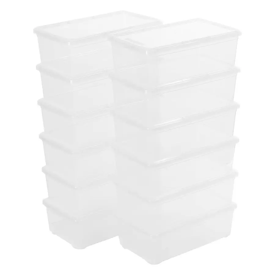 

12 Pack 6QT Plastic Storage Bins with Lids, Stackable Clear Containers with Latches, Durable Nestable Boxes for Office, Home, Ga