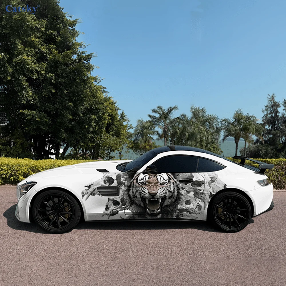 

CATSKY.2pcs.Cool Dark Ferocious Tiger (Sharp Fangs) & Skeleton Car Wrap Sticker