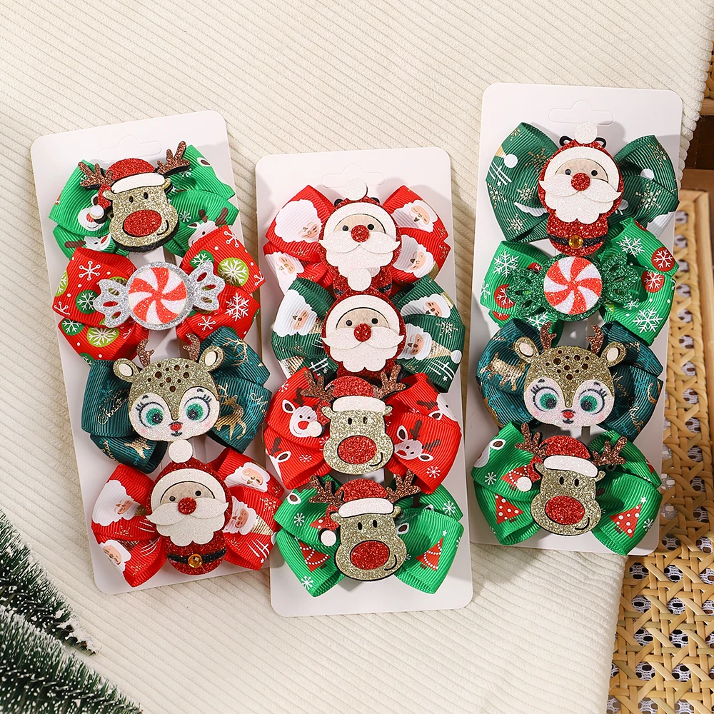 4 ชิ้นคริสต์มาสกิ๊บติดผมสำหรับเด็กทารกกิ๊บติดผมกวางเงาตกแต่งปาร์ตี้โบว์เด็กเด็กเครื่องสวมศีรษะอุปกรณ์เสริมผม