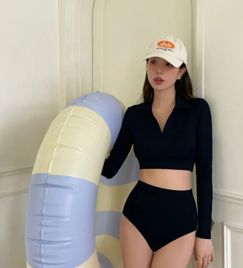 

Новый женский купальник с длинными рукавами и высокой талией, консервативное бикини, термовесенний купальный костюм для похудения, закрывающий живот, солнцезащитный крем