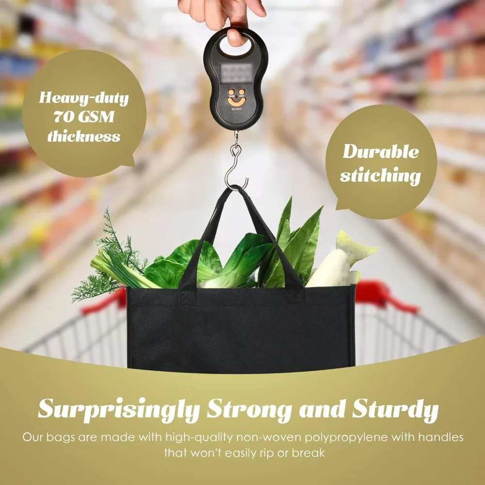 Herbruikbare draagtassen - 100-pack non-woven boodschappentassen voor winkelen, evenementen en winkels (zwart)