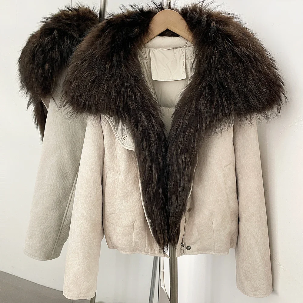 OFTBUY Winter-Daunenmäntel und -Parkas für Damen, locker geschnitten, mit großem Naturfellkragen, Entendaunenbekleidung, dicke, kurze Pufferjacke für Frauen – Detail 27