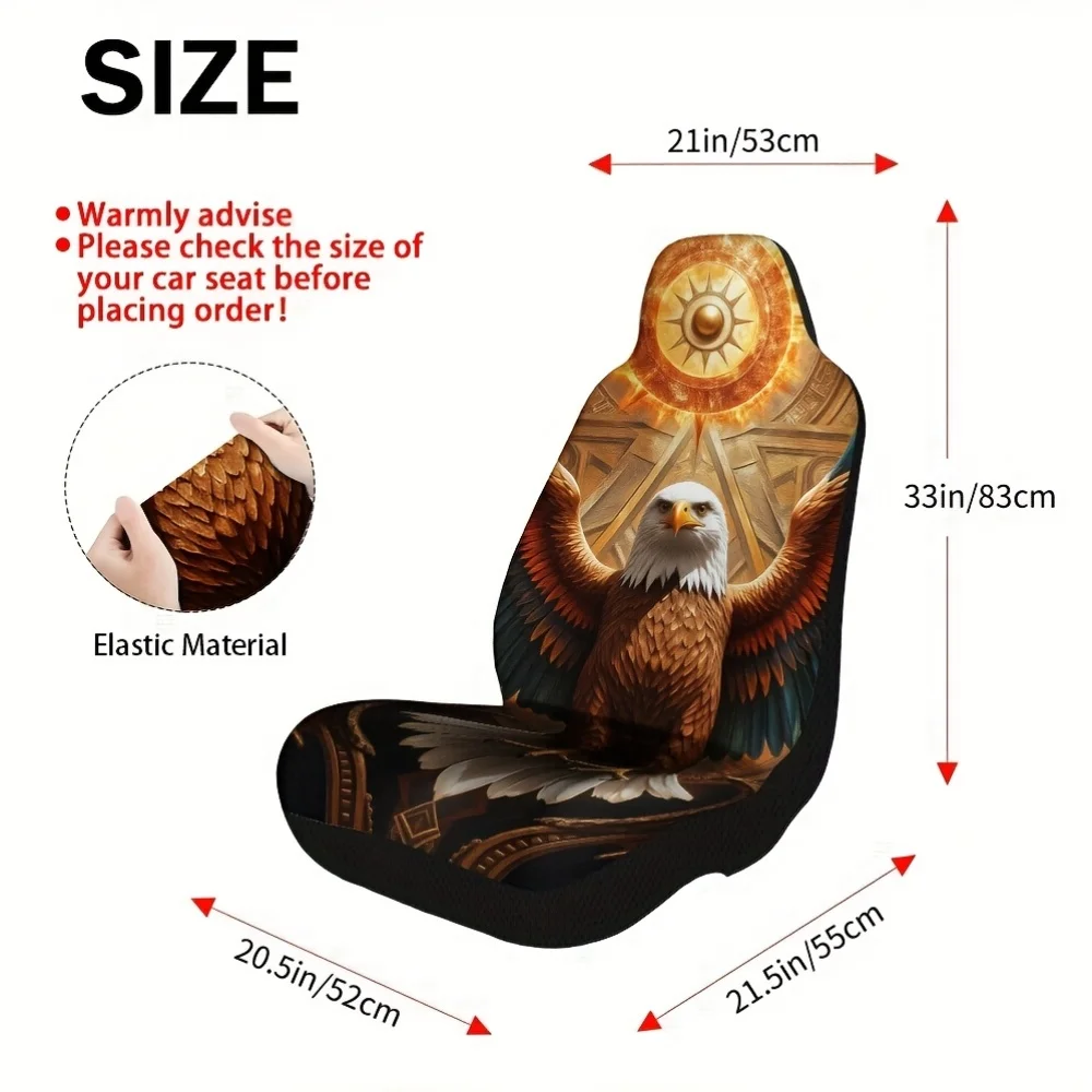 2pcs Elegant Golden Eagle Sun Print Front Seat Covers | Quick To Remove And Wash, Machine Washable, Universal Fit, Polyester Fib