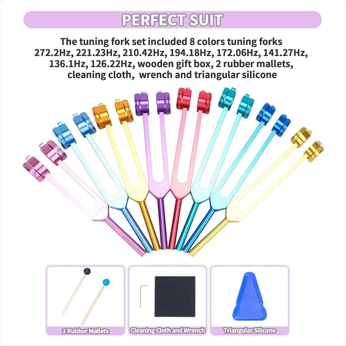 New arrival  Chakra Tuning Fork Set, 7 Chakra+1 Soul Purpose Weighted Tuning Forks for Meditation,Yoga, Sound Healing Multicolor