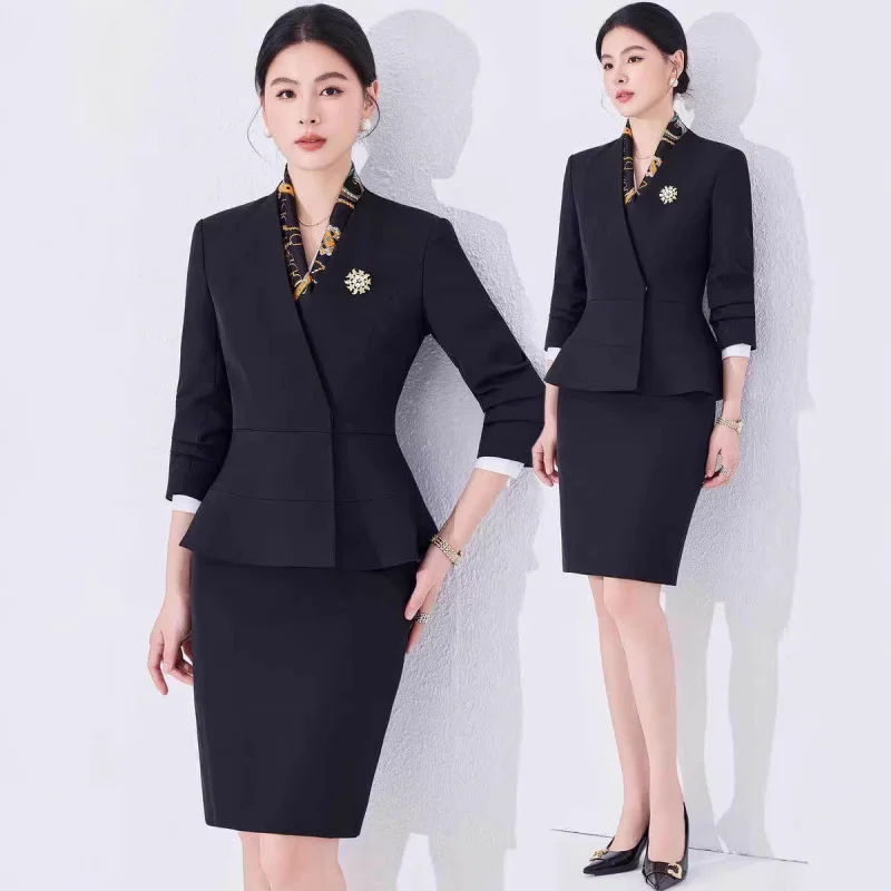 Professional women's suit for spring and autumn, high-end elegant attire for flight attendants, hotel receptionists, jewelry sto