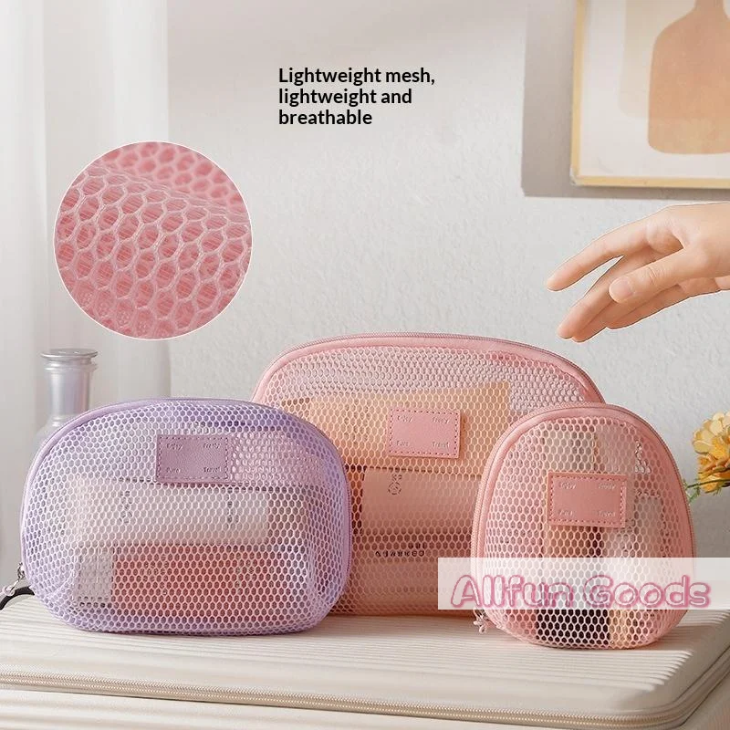 Breathable Mesh Makeup Bag Multipurpose With Zipper Mesh Pouch Women Travel Toiletry Organizer Pouch For Lipstick Skincare