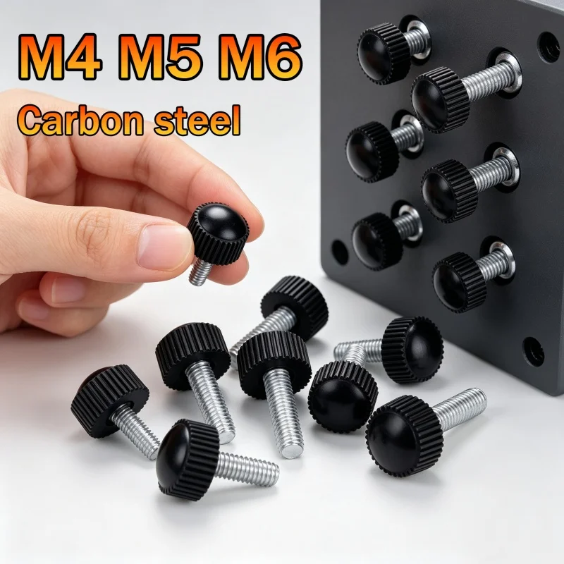 M4 M5 M6 Carbon Steel Plastic Round Head Straight Pattern Hand Twisted Adjustable Screw Cylindrical Bakelite Handle Bolts