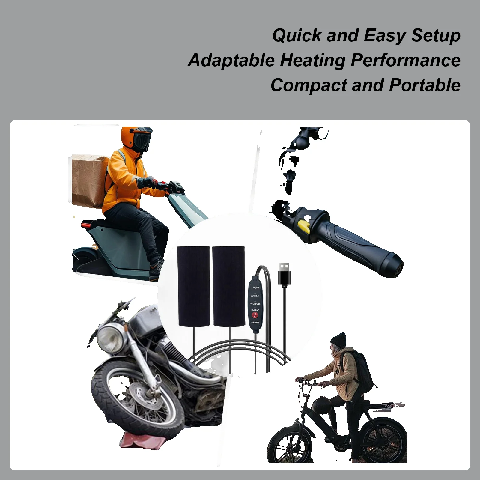 

Ручки с подогревом, 3-температурная противоскользящая пленка, регулируемый портативный обогреватель для верховой езды на открытом воздухе, поездок на работу, туризм, ежедневная ночь