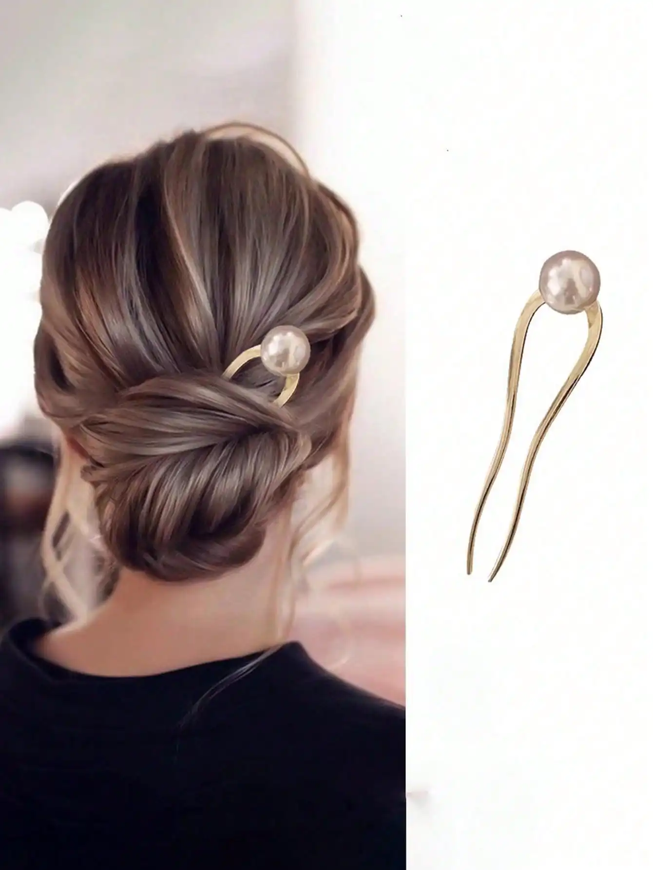 

1pc Fashion Faux Pearl U-Shaped Hair Clip, Minimalist Luxury Niche Hair Accessory Hair Bun Hair Pin Hair Bun Maker