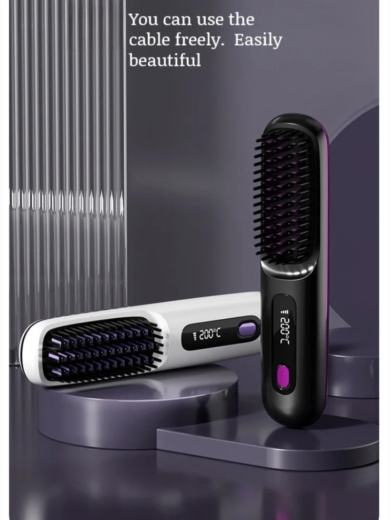 LCD Usb Rechargeable Portable Ceramic Heated Electric Comb LCD Wireless Portable Electric Comb