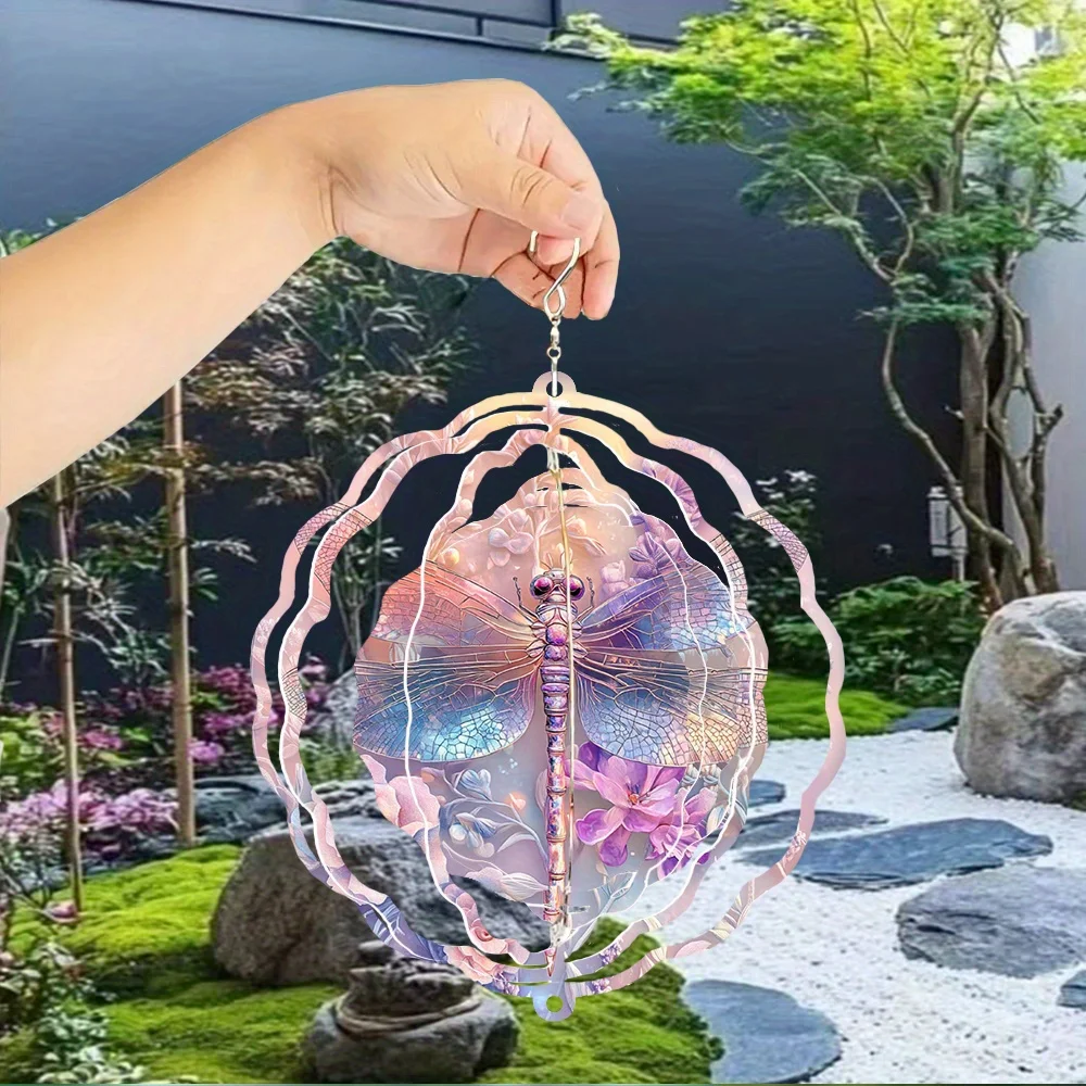A Beautiful Dragonfly Flower Wind Chime Made of Metal, Featuring a 3D 360° Swivel Hook, Creates a Strong Dynamic Artistic Effect