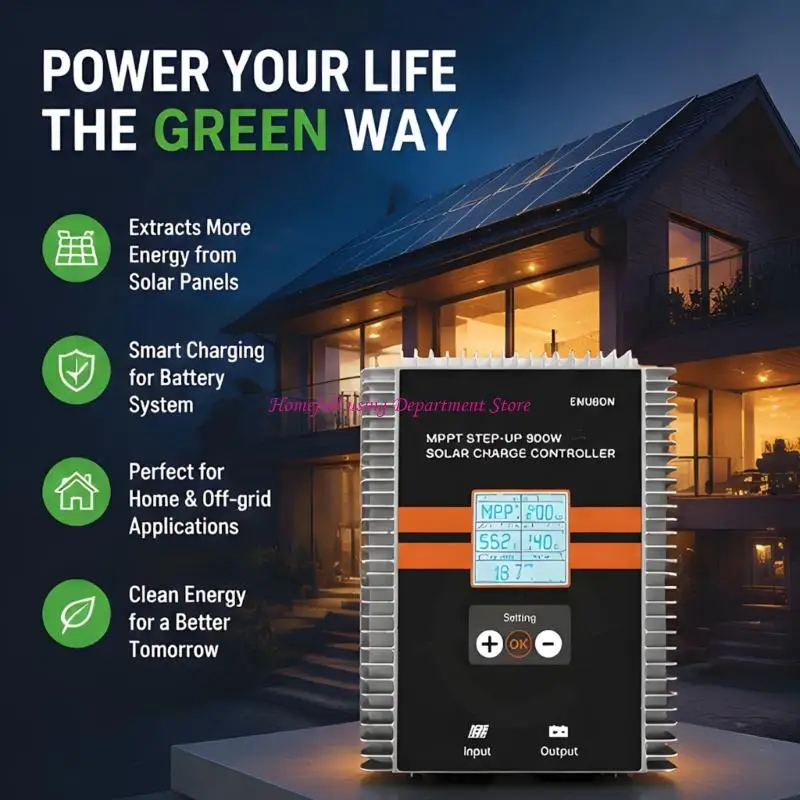 Display Equipped Solar Charging Regulator MPPT 18V to 65V Input, Aluminum Cooling Housing for Solar Energy Installations