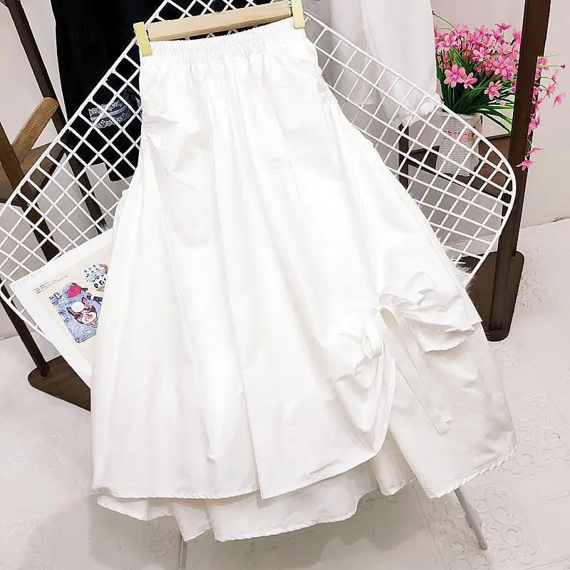 Женская ассиметричная юбка с высокой талией, Повседневная Свободная однотонная эластичная юбка со складками и бантом, лето 2024
