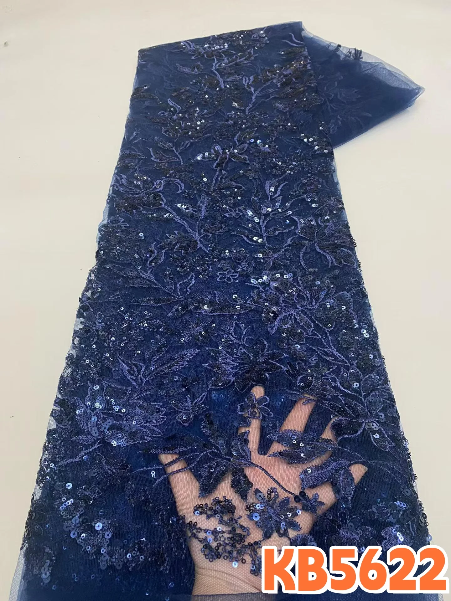 

YLS Royal Blue Beaded Lace Dress Fabric French Wedding Fabric Nigerian Sequins Beaded Embroidery Tulle Lace for Sewing KB5622