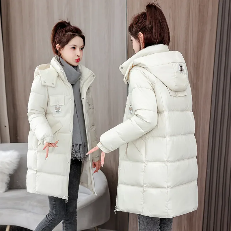 Korean Loose Bright Face Thicke Warm Parka Hooded Cotton Coat 2024 Winter New Down Cotton-Padded Jacket Women's Overcoat