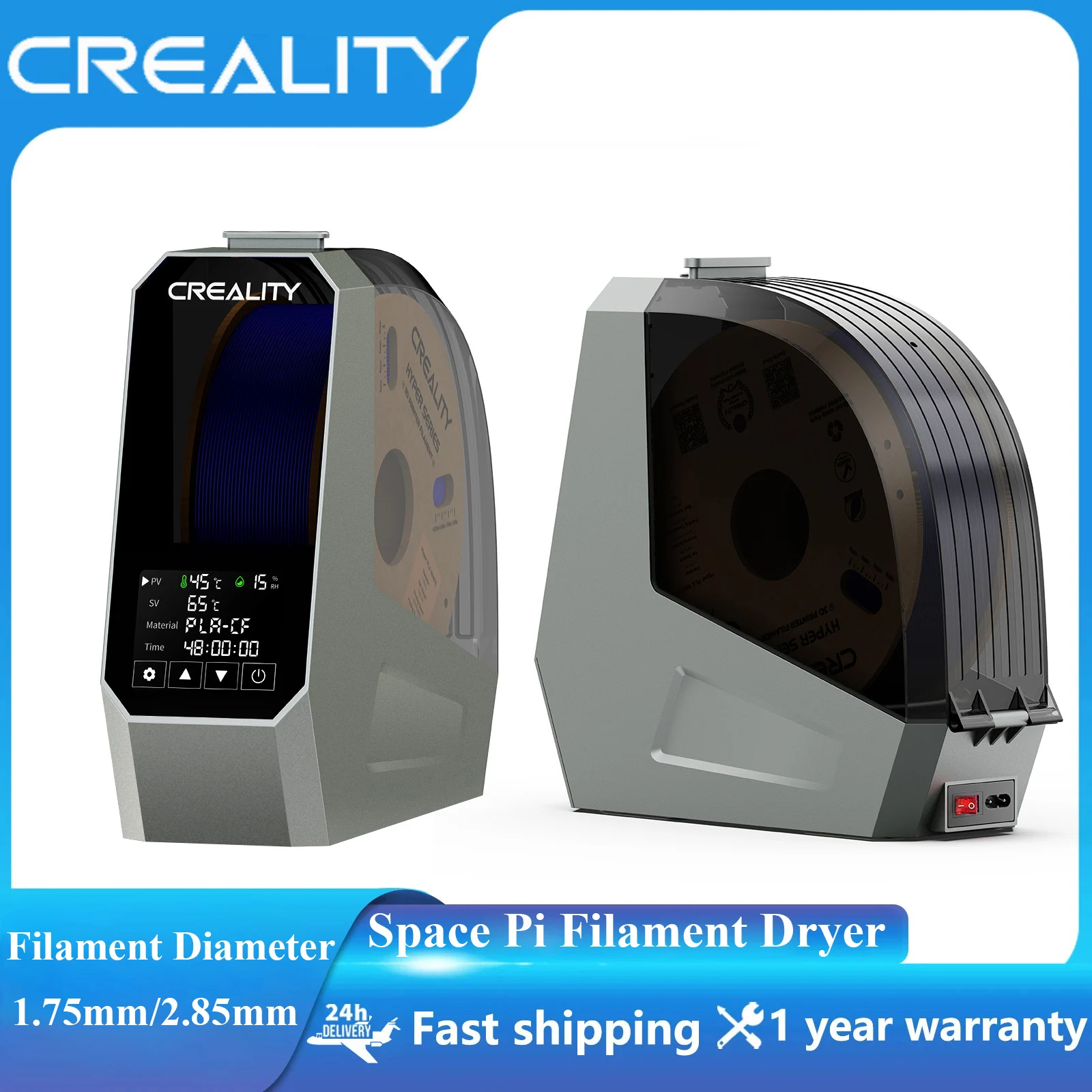 

Creality Space Pi Filament Dryer Box Filament Storage Dehydrator 360°Hot-air Adjustable Temperature 45℃-70℃ Heating 0-48h Time