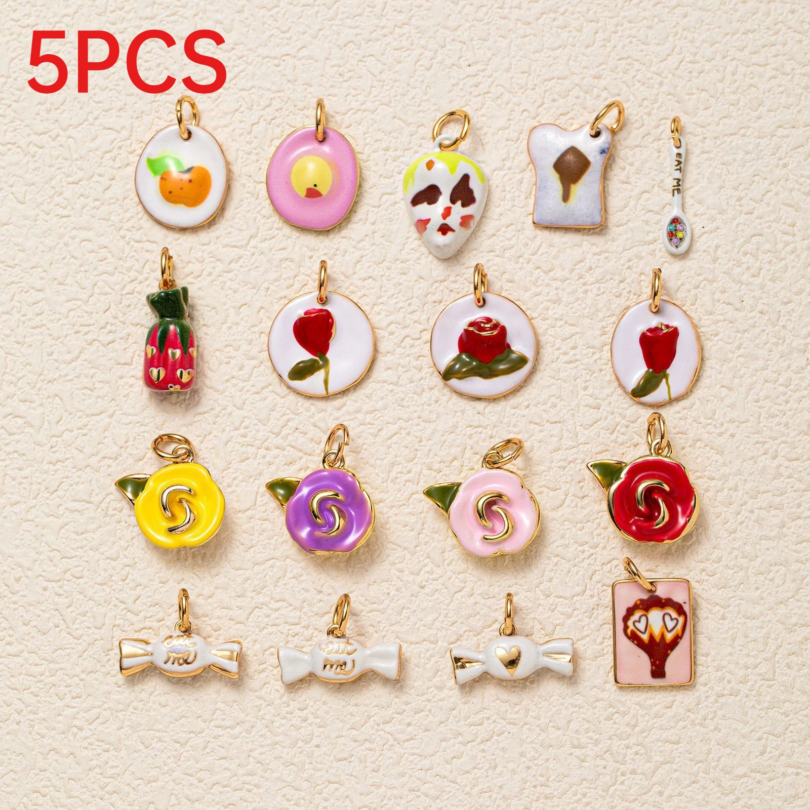 5Pcs Candy Snack Rose Flower Charms Pendants Enamel DIY Jewelry Making Accessories For Necklace Bracelet