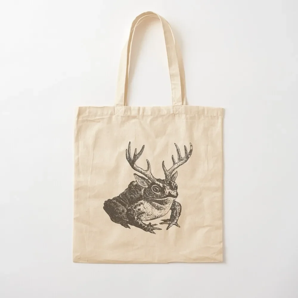 

Cottagecore Frog with Antlers: Vintage Fairycore Toad with Horns and Ears Tote Bag tote bag men's Women's beach bags Tote Bag