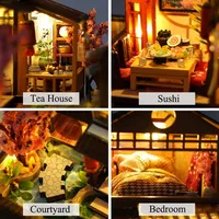 Japanese Casa Miniature Building Kits Dollhouse DIY Wooden Mini Doll House With Furniture Lights Villa for Girls Birthday Gifts