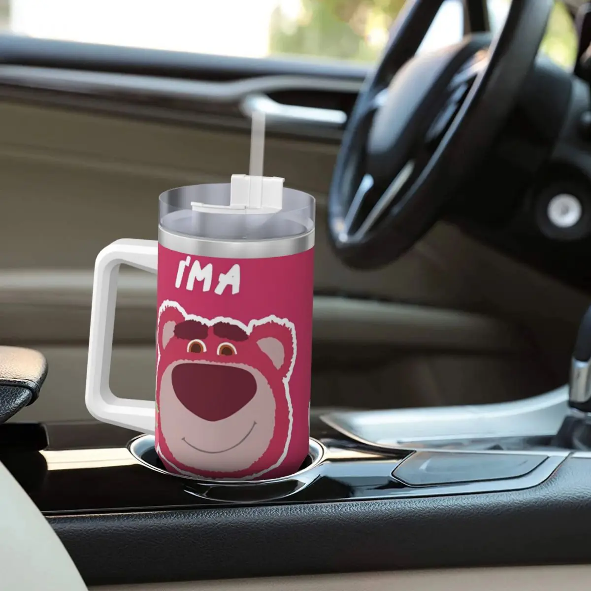 Miniso Spielzeug Geschichte Lotso Bär Edelstahl Becher Kaffeetasse mit Strohhalmen und Deckel große Kapazität Auto Tassen kalte Wärm flasche